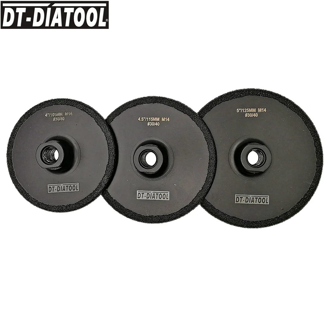 

DT-DIATOOL 3pcs/set 105MM+115MM+125MM Vacuum Brazed Diamond Flat Grinding Wheel M14 Thread for Beveling Granite Marble Disc #30