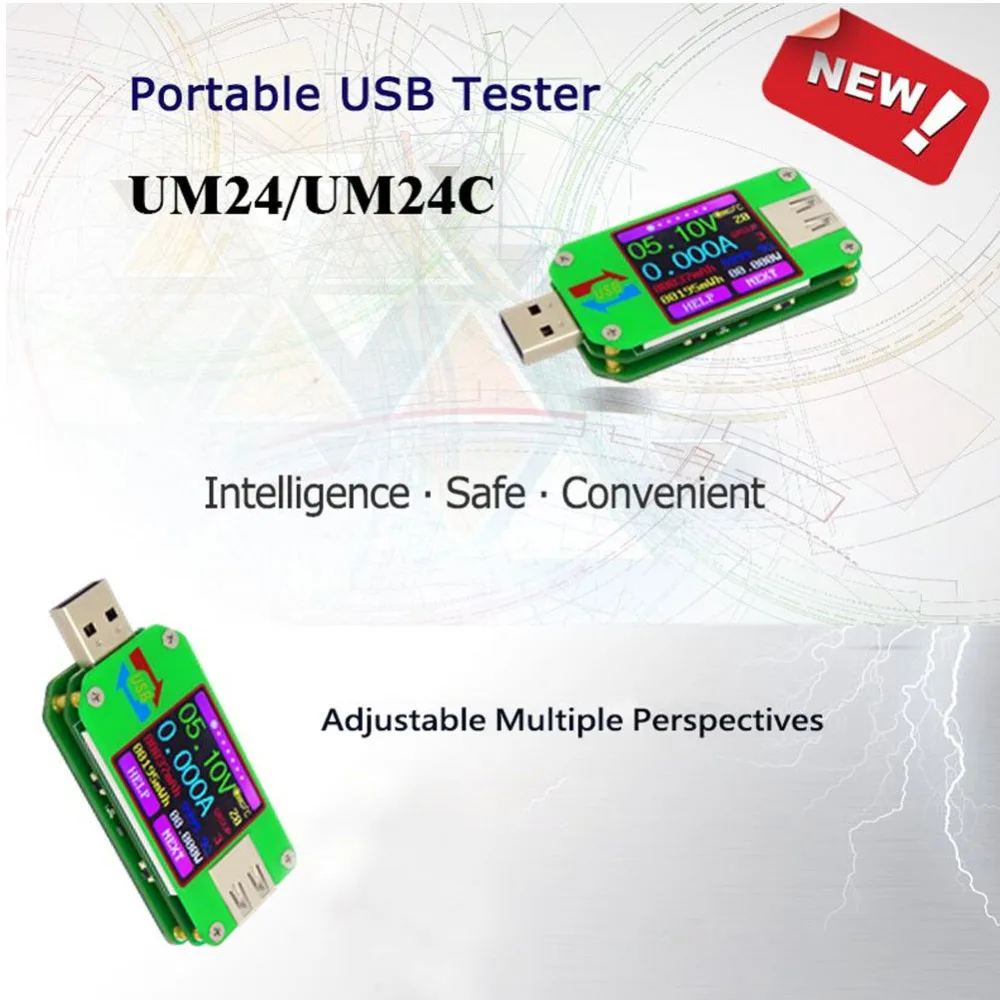 UM24 UM24C для приложения USB 2,0 ЖК-дисплей Вольтметр Амперметр батарея зарядное напряжение измеритель тока мультиметр кабель измерительный тестер