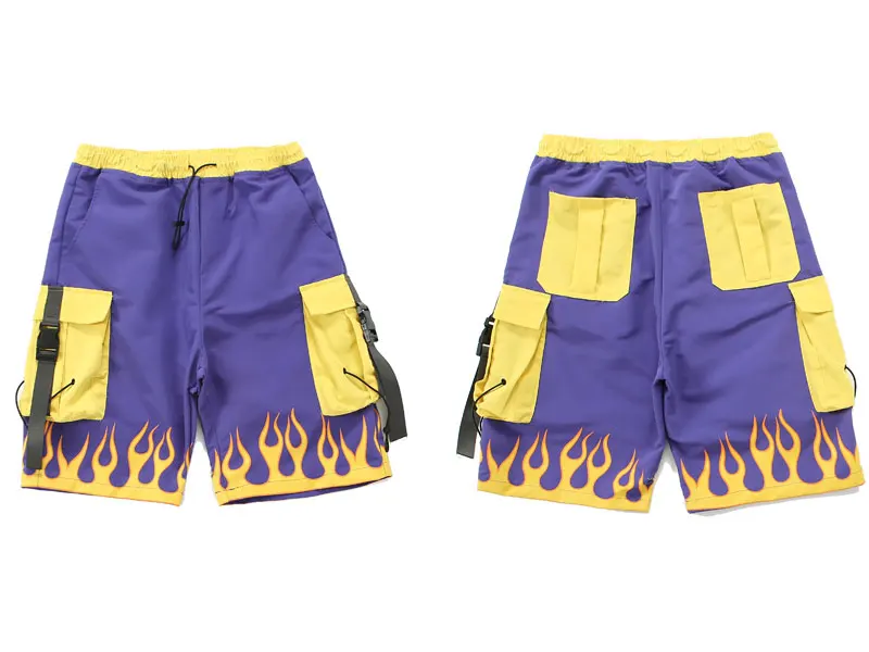 Side Strap Buckle Fire Flame Cargo Baggy Shorts 1