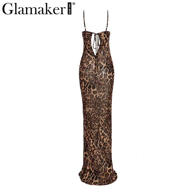 Glamaker, Леопардовый принт, сексуальное Макси облегающее платье, женское летнее шифоновое пляжное платье, элегантный винтажный женский клуб, длинное вечернее платье