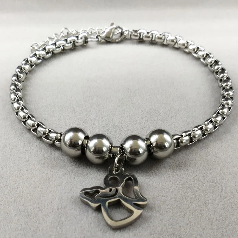 Модный браслет Ангела из нержавеющей стали для женщин, покрытый серебром браслет из нержавеющей стали с бусинами, ювелирные изделия, pulsera BB1101C