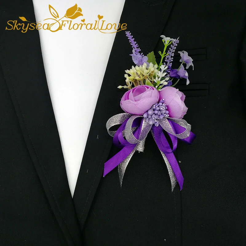 Бутоньерки на выпускной, вечерние, свадебные корсажи и Бутоньерки для невесты, жениха, розовый, фиолетовый шелковый браслет с цветами на запястье
