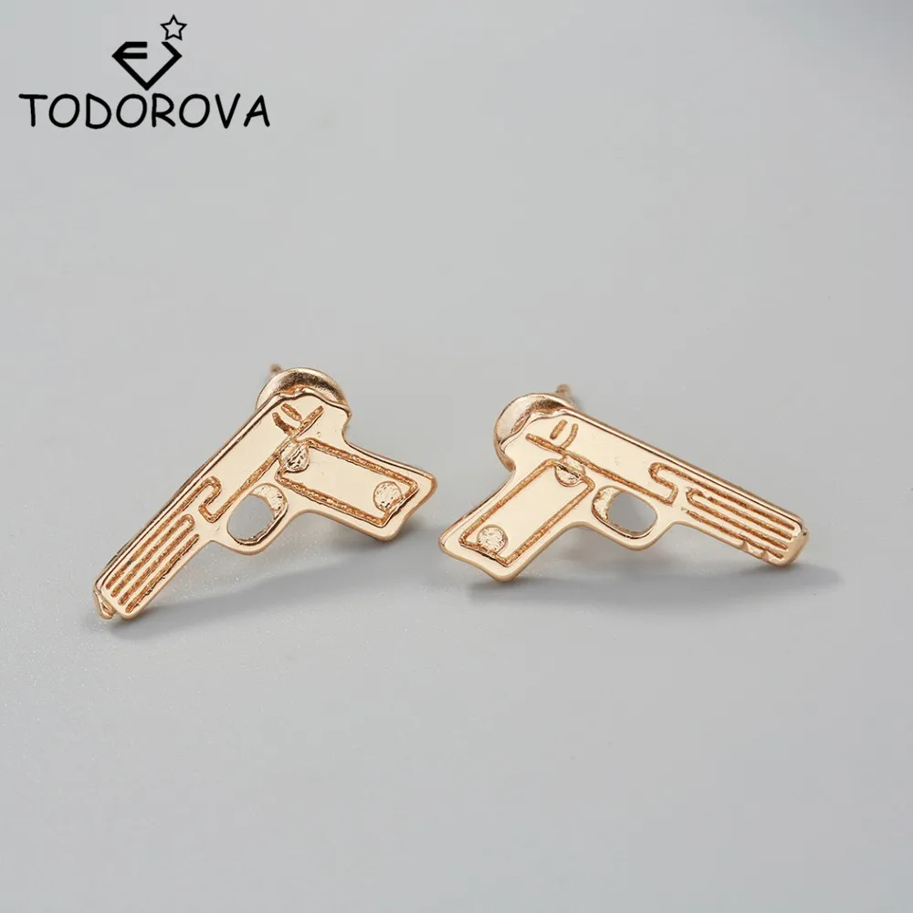 Todorova, женские серьги-гвоздики в форме оружия в стиле панк, серьги-гвоздики с пистолетом для женщин и мужчин, ювелирные изделия в стиле хип-хоп
