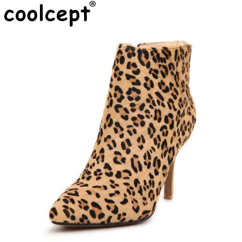 

women real genuine leather high heel ankle boots leopard half short botas winter boot heels footwear shoes R7436 size 33-40