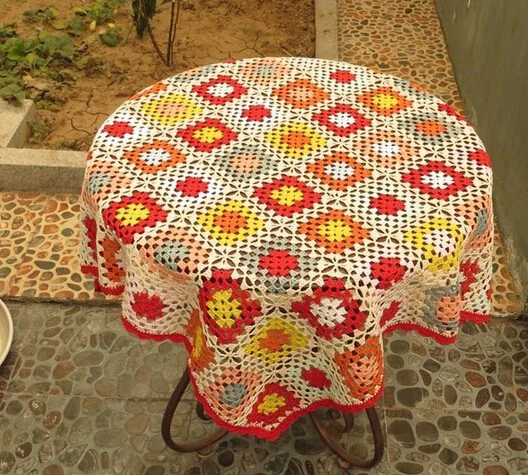 

New Christmas must-Hand Crochet Cotton Colorful Spell color New Year Tablecloth Hot Doilies Furniture Cover cloth