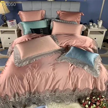 

Champagne Camel Red Lace Embroidery Cotton And Silk 4PCS Bedding Set Queen King Size Duvet Cover Bed sheet/Linen Pillowcases