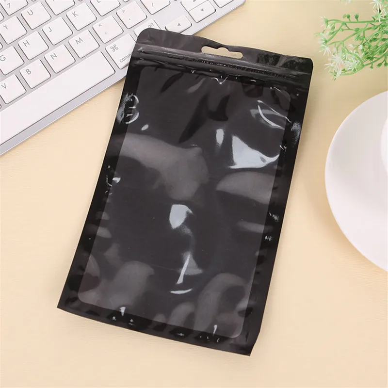 

2000Pcs 12*20cm Black/Clear Plastic Zipper Pack Packing Bag With Hang Hole ZipLock Package Packaging Bags for Mobile Phone Case