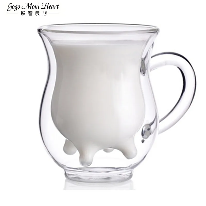 

Milk Cups Transparent Creative Cow Milk Glass Mugs Double Layer Heat Resistant Water Bottle Beverage Juice Cup