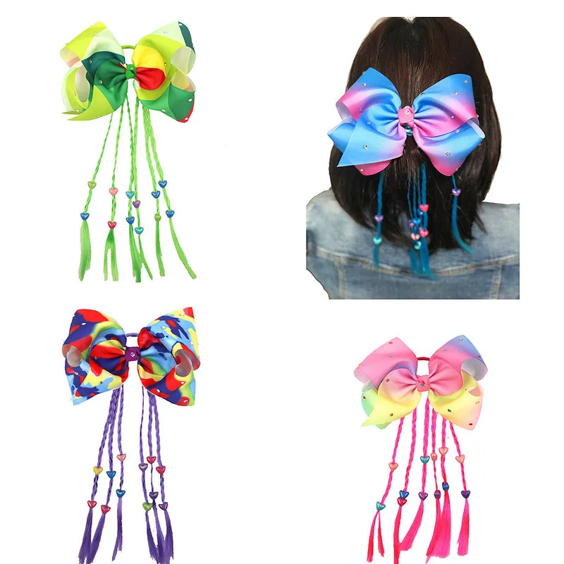 

Hair Bows Hair Bands for Girls Rainbow Bowknot Scrunchie for Hair Tie Kids Colorful Long Braids Headband Hair Accessories
