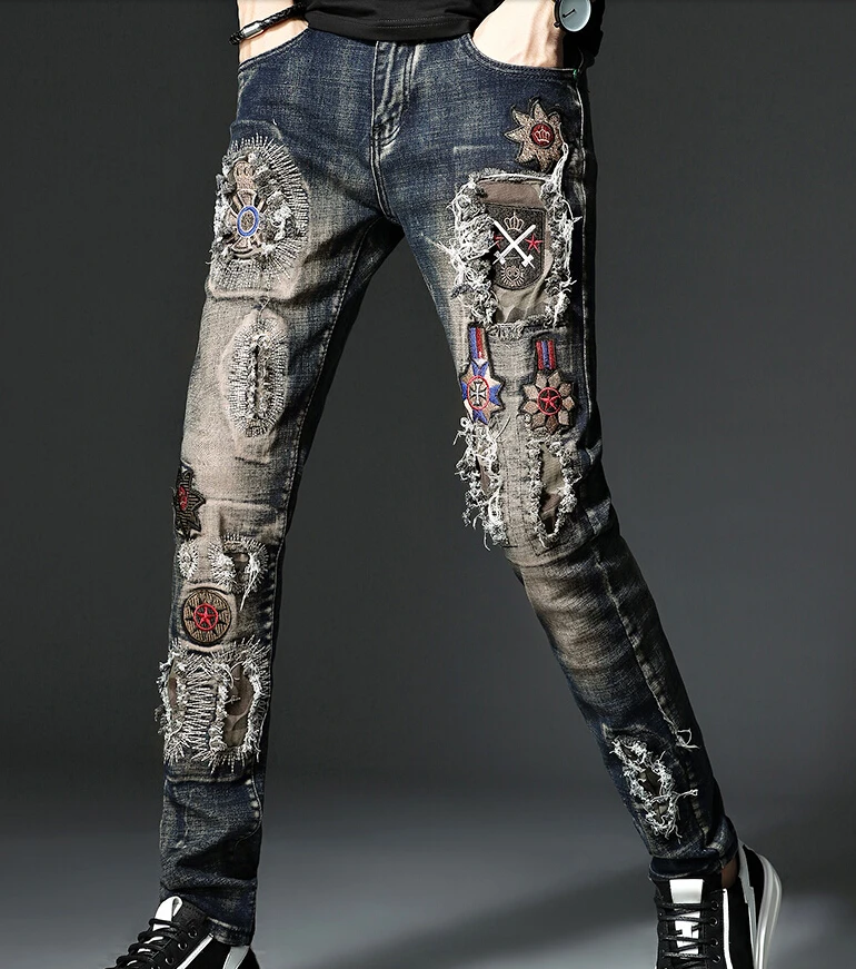 

denim pants beggar design jeans with embroidered top quality 2019