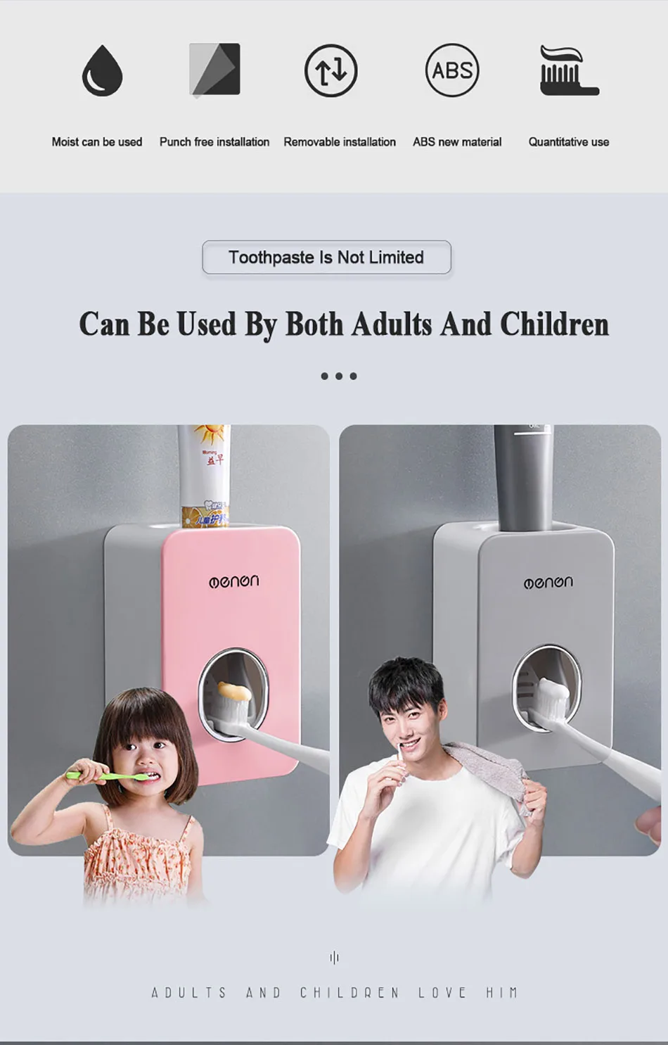 GUNOT Automatic Toothpaste Dispenser Wall Mounted Stand Home Dust-proof Toothpaste Lazy Dispenser Bathroom Accessories Set