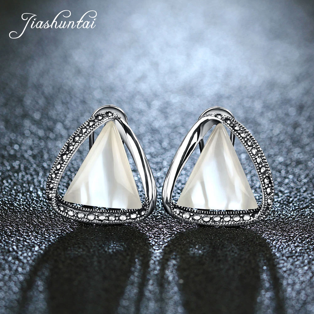 JIASHUNTAI Винтажные белые опаловые драгоценные камни 925 пробы серебряные клипсы для женщин Ретро ювелирные изделия