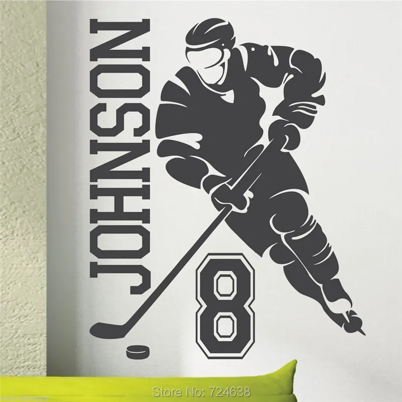 

New 2016 Custom Name & Number HOCKEY PLAYER Vinyl Wall Decals Mural Wall Stickers For Kids Rooms Size 56*69cm