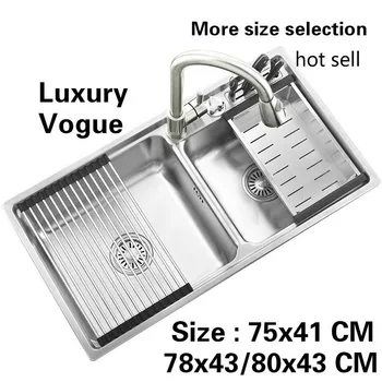 Price Free Shipping Kitchen Double Groove Fashion Food Grade 304 Stainless Steel Standard Double - Tank Hot Sell 75x41/78x43/80x43 CM