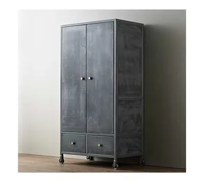 French Loft Iron Wheels Wrought Wardrobe Cabinet French Loft Iron Wheels Wrought Wardrobe Cabinet Large Closet Metal Bookcase Shelf