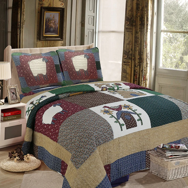 

LeRadore Hot Patchwork Bedspread Sheep Coverlet 100% Cotton Bedspreads Queen Size With Pillowcases Soft Waterwash Quilts 3pcs
