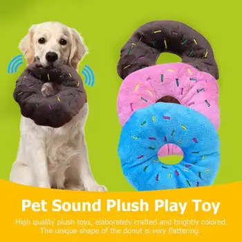 

Pet Dog Cute Donut Pet Dogs Cats Chew Bite Squeaker Quack Sound Plush Play Toy Resistant Funny Interactive Toys Cleaning Tooth