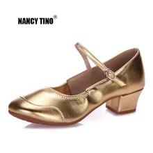 NANCY TINO женщина на низком каблуке квадратный современным этническим Бальные Обувь для танцев мягкая подошва Профессиональный Сальса джаза Латинский Танцы обуви