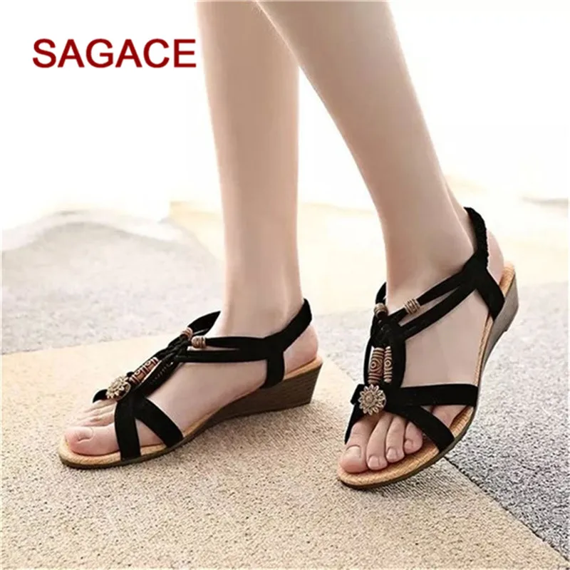 

New Bohemian Style 2019 Summer Women Shoes Fashion Slip-On Sandals Flat Heel Brand Beach Summer Shoes Ladies Sweet