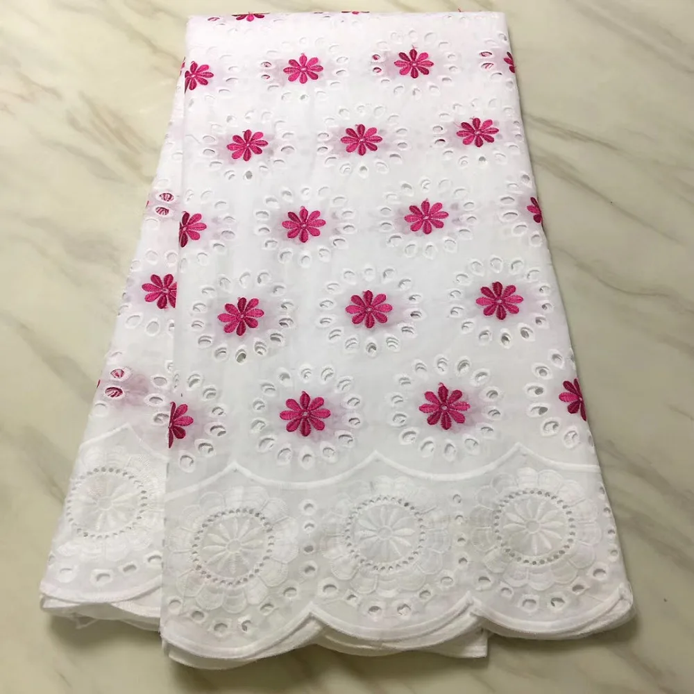 

2019 NEW White African Lace Fabric High Quality Nigerian French Swiss voile 100% cotton Lace Fabrics 5 Yards For Wedding A1203