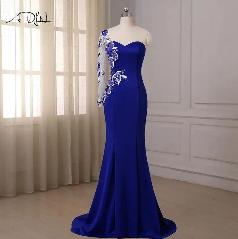 ADLN Dark Green Mermaid Evening Dress Sweetheart Long Sleeves Applique Stones Formal Dress Party Prom Dress Sweep Train - Color: Royal blue