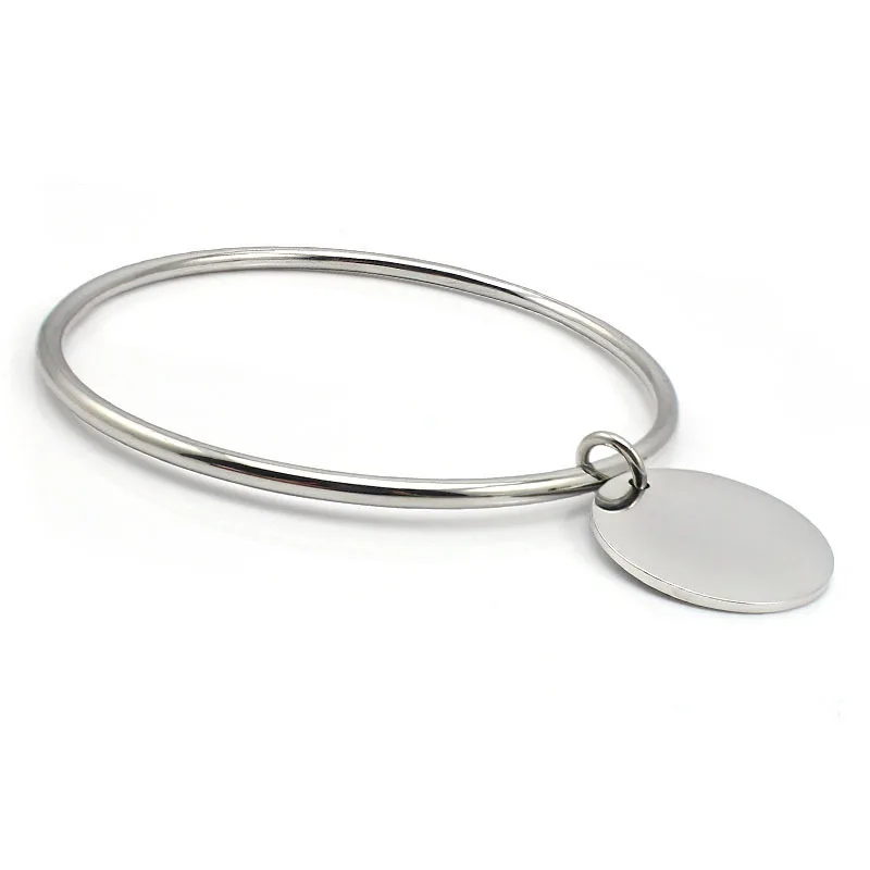 Gold Plating Steel Silver Color Pendant Charm Bangle Bracelet with Dangle Drop Simple Bangle For Women 5