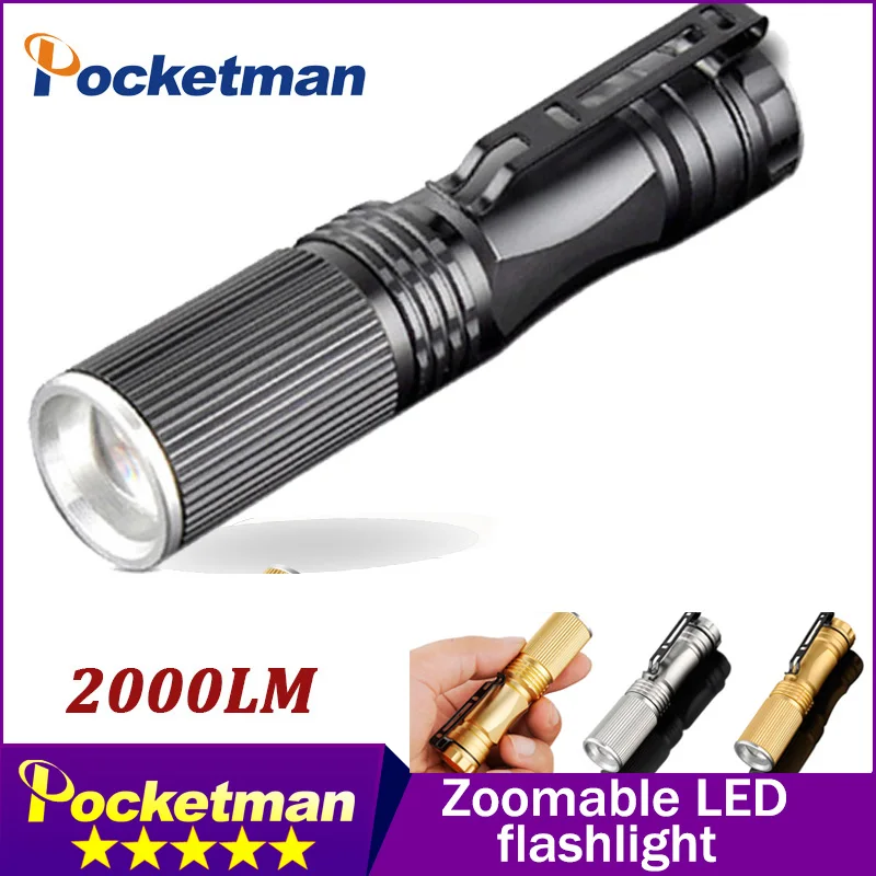 

Mini LED Flashlight 2000LM lantern Torch light Strong Lumens lampe torche Zoomable Penlight lanternas de led 3 Colors