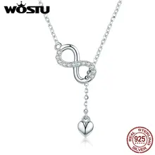 WOSTU подлинное 925 пробы Серебряное ожерелье с подвеской в виде бесконечного сердца для женщин, серебряные ювелирные изделия, Романтичный подарок для влюбленных CQN223