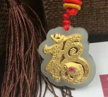 

3D gold inlay and Tian Yufu word pendant h21#