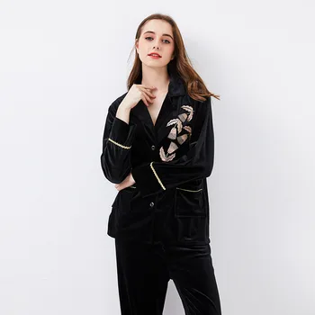 

Winter Women Pajama Sets Sexy Embroidery Pleuche Warm Velvet Sleepwear Suit Female Pyjamas Night Home Wear Pijama Mujer