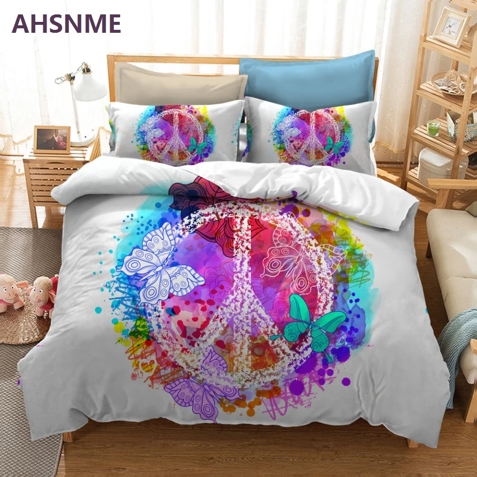 Ahsnme Elegant Butterfly Duvet Cover Sets Peace And Love Sign