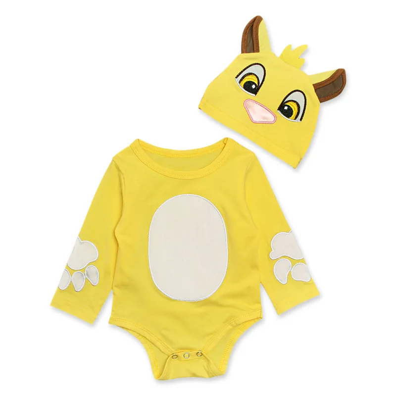 

Baby Girls Bodysuits + Hat 2PCS Cartoon Newborn Infant Bodysuits Cotton Long Sleeve Baby Girls Clothing
