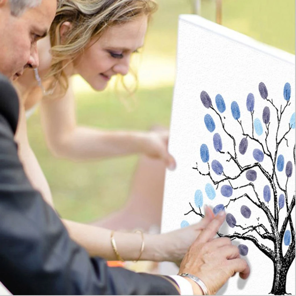 Guest Signature Sign-in Book with Inkpad, Fingerprints Tree Painting for Wedding Birthday Party