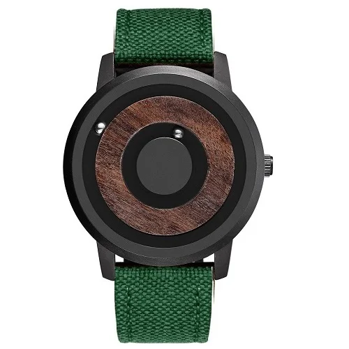 EUTOUR, парные часы с магнитным приводом, с шариковым шоу, деревянные наручные часы для женщин, кварцевые мужские часы S, модные, с кожаным холщовым ремешком - Цвет: Green Canvas