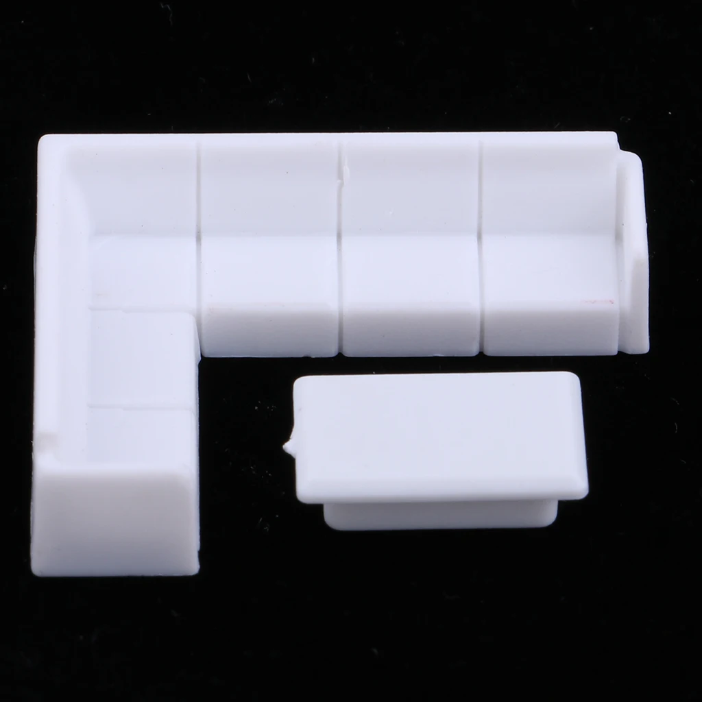  Dollhouse Miniature Furniture Plastic White Tea Table Sofa Set DIY Living Room Decor 1/75