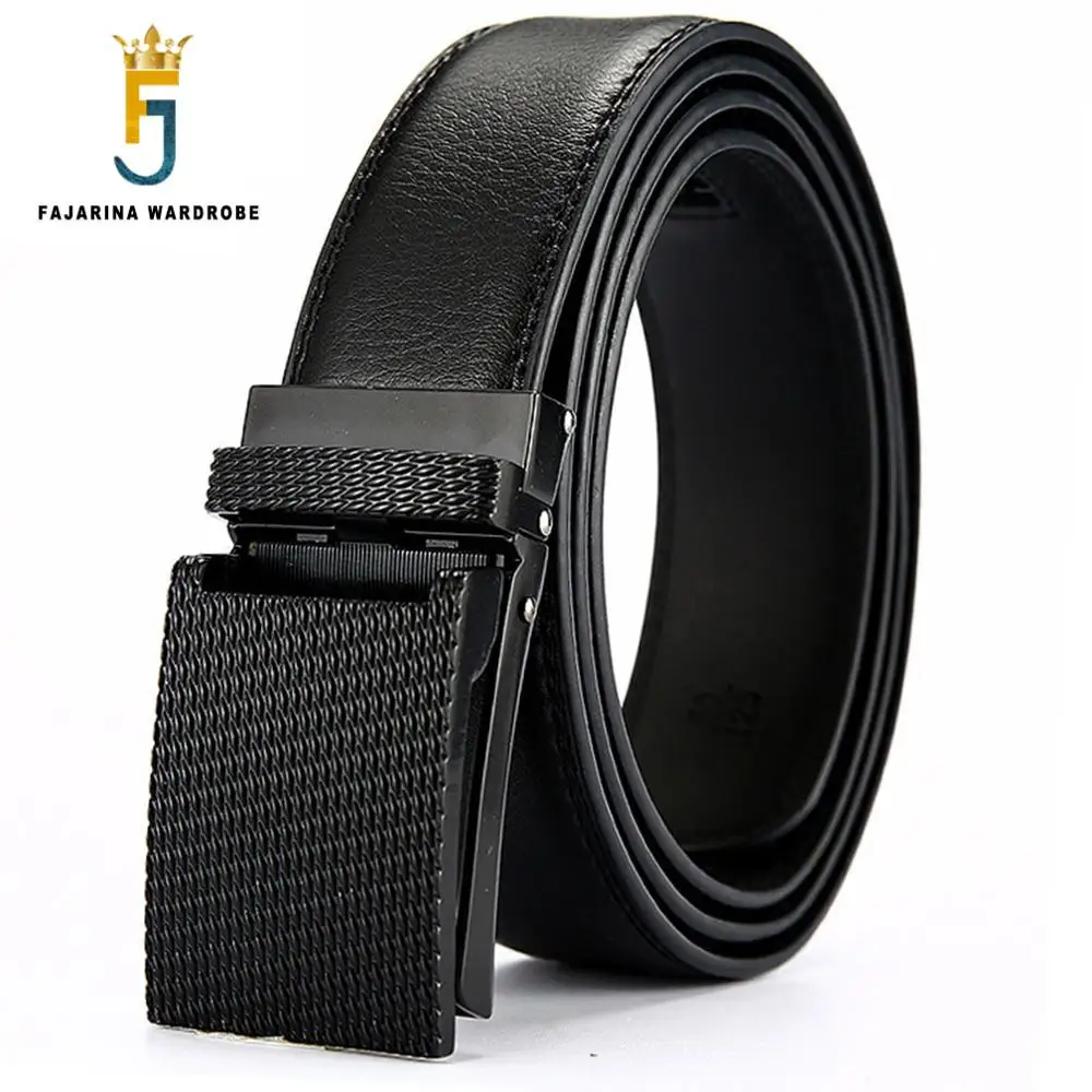 FAJARINA Unique Black Automatic Buckle Genuine Belts for Men Casual Styles Quality Cowhide Leather Belts 3.5cm Width N17FJ587