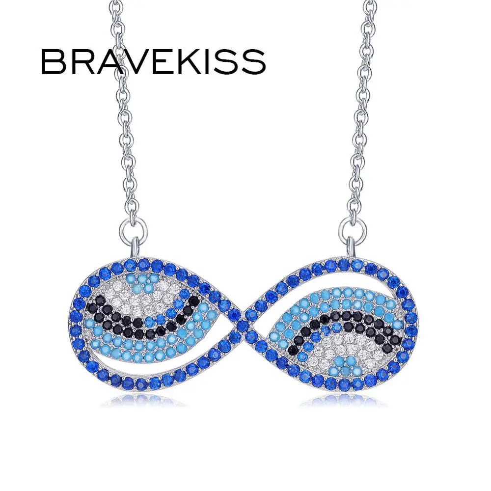 BRAVEKISS длинные Бесконечность голубой глаз CZ камень кулон ожерелья для женщин