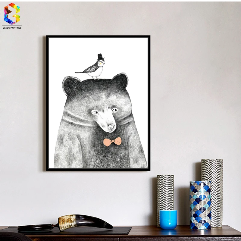 

Comic Animal Art Canvas Print Painting Poster , Bear Wall Pictures For Home Decoration, Childrens Room Decor