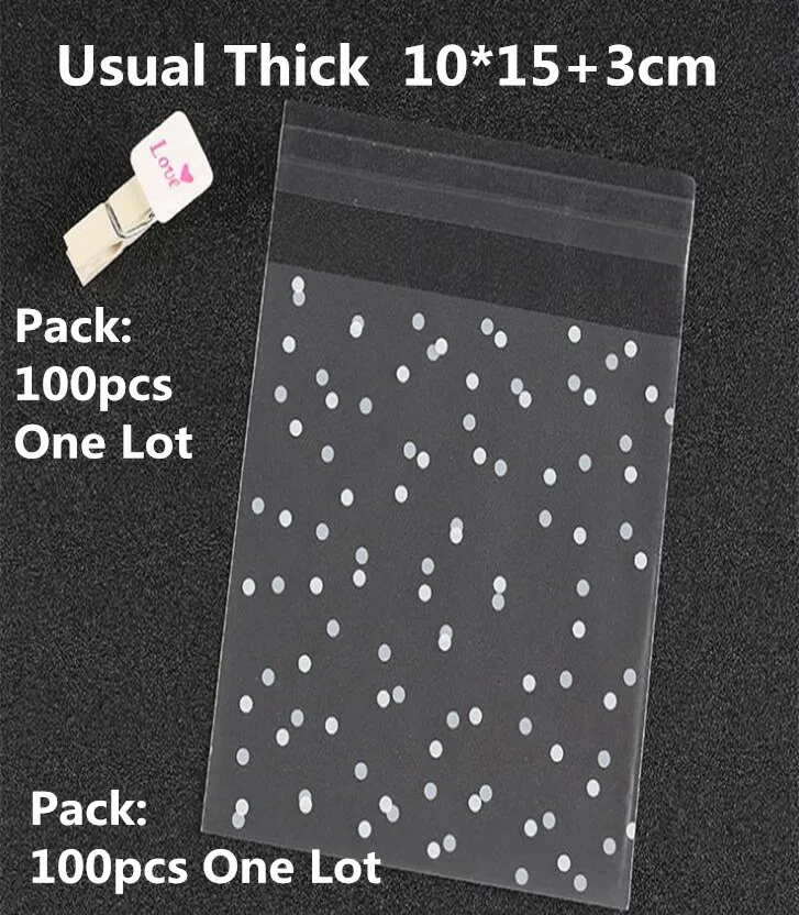 100 Usual Dot 10x15 LBSISI Life, 100 шт., пакеты для конфет, печенья, матовые, полупрозрачные точки, пластиковое мыло в упаковке, пакеты, обертка для кексов, самоклеющиеся, подарочный пакет - Цвет: 100 Usual Dot 10x15