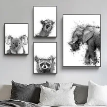 Black White Koala Elephant Raccoon Camel Wall Art Canvas Painting Nordic Posters And Prints Wall Pictures For Living Room Decor Black White Koala Elephant Raccoon Camel Wall Art Canvas Painting Nordic Posters And Prints Wall Pictures For Living Room Decor