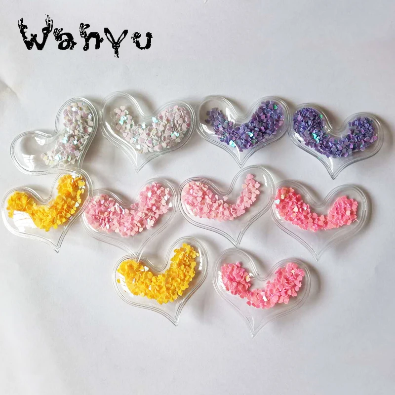 

PVC Heart Shape filled with colorful heart sequins,PVC love heart patch applique for DIY children hair ring hairpin accessories