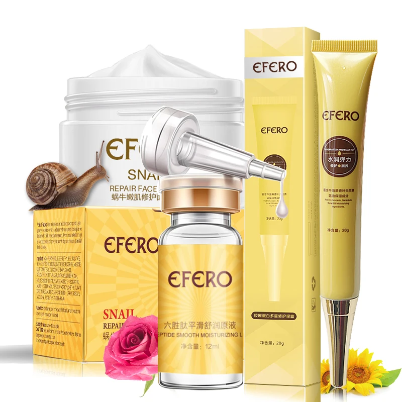 

EFERO 1pc Collagen Eye Cream Essence Dark Circles Removal+1PC Six Peptides Anti Wrinkle Serum +1PC Whitening Face Snail Cream