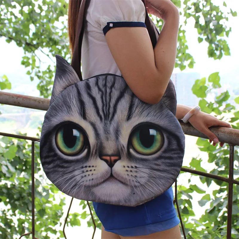 

New Big Size Personality Cartoon Women Storage Bag 3D Cute Animal Cat Dog Head Shoulder Big Capacity Handbags With Canvas Belt