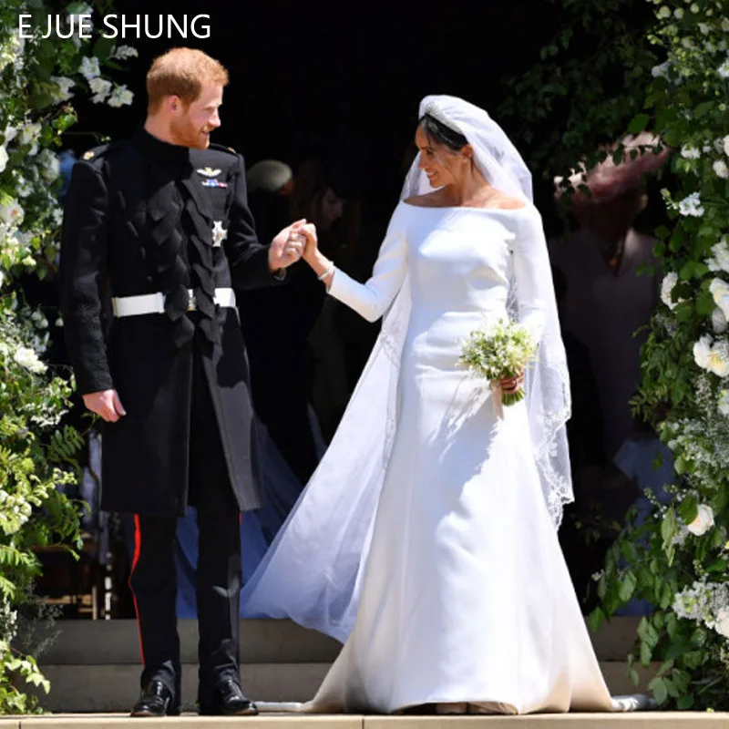 

Белое Атласное простое свадебное платье 3/4, свадебные платья с длинным рукавом и открытыми плечами