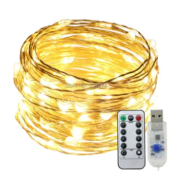 

1/2/4pcs USB 6M 10M 12M Indoor Fairy String Lights Silver Wire Warm White Christmas Holiday Wedding Party Light + Remote