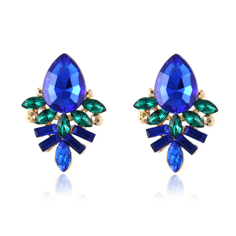 

E0199 Luxury Women's Water Design Blue Crystal Stud Earrings Brand New Rhinestone Earrings Fashion Jewelry Valentine's Day Gifts