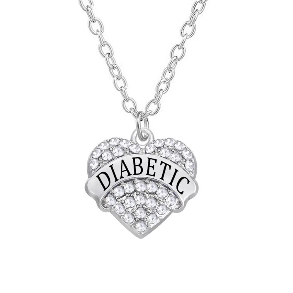 Medical Alert Jewelry Alloy Rhodium Plated Heart Styles Diabetic