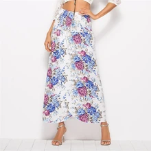 Сезон: весна–лето Для женщин Винтаж цветочный принт богемный Миди-юбки Для женщин Винтаж пляжная юбка в стиле бохо с высокой талией Асимметричные юбка D167