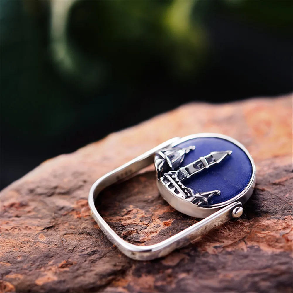 Lotus Fun Real 925 Sterling Silver Natural Aventurine Handmade Fine Jewelry Florence Cathedral Rings For Women
