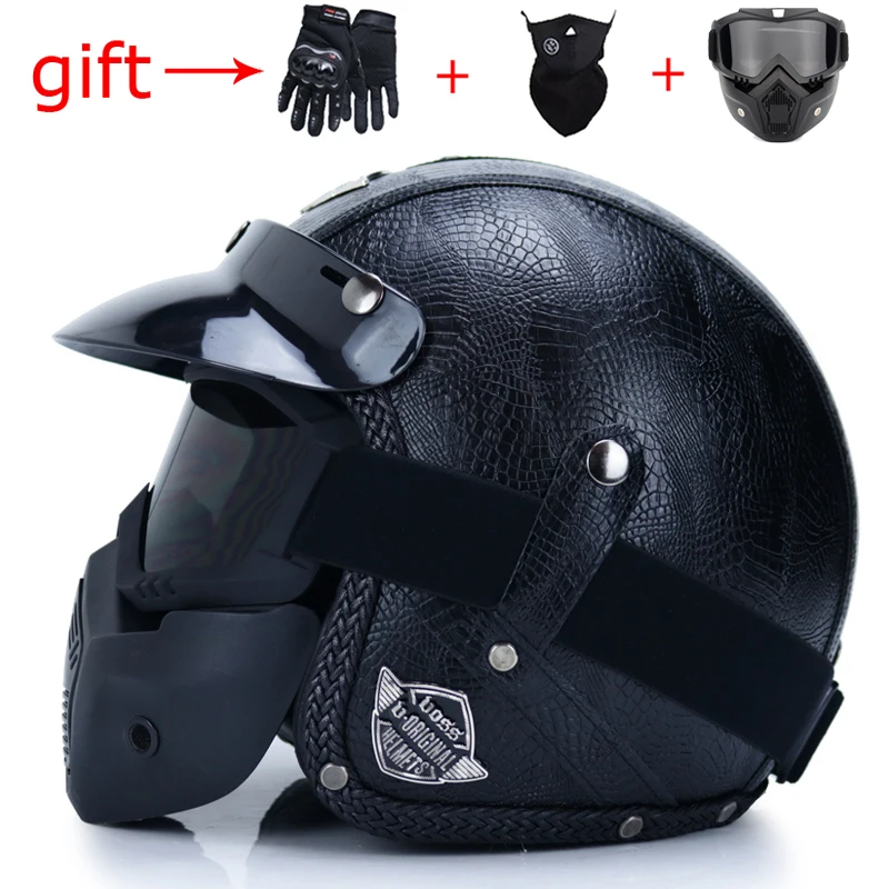 Moto rcycle шлем casco moto PU с открытым лицом 3/4 Ретро шлем хищника для мужчин и женщин capaceteDOT Сертифицированный чоппер шлем - Цвет: 2a
